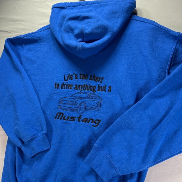 Gildan Other - Ford Mustang Hoodie Mens Medium Royal Blue Pullover Fleece Sweatshirt Y2K